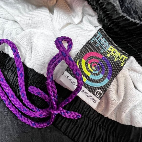 Vintage 80s Windbreaker Pants L Men Black Purple Lined Pockets Ankle Zip Warmup - Picture 5 of 6